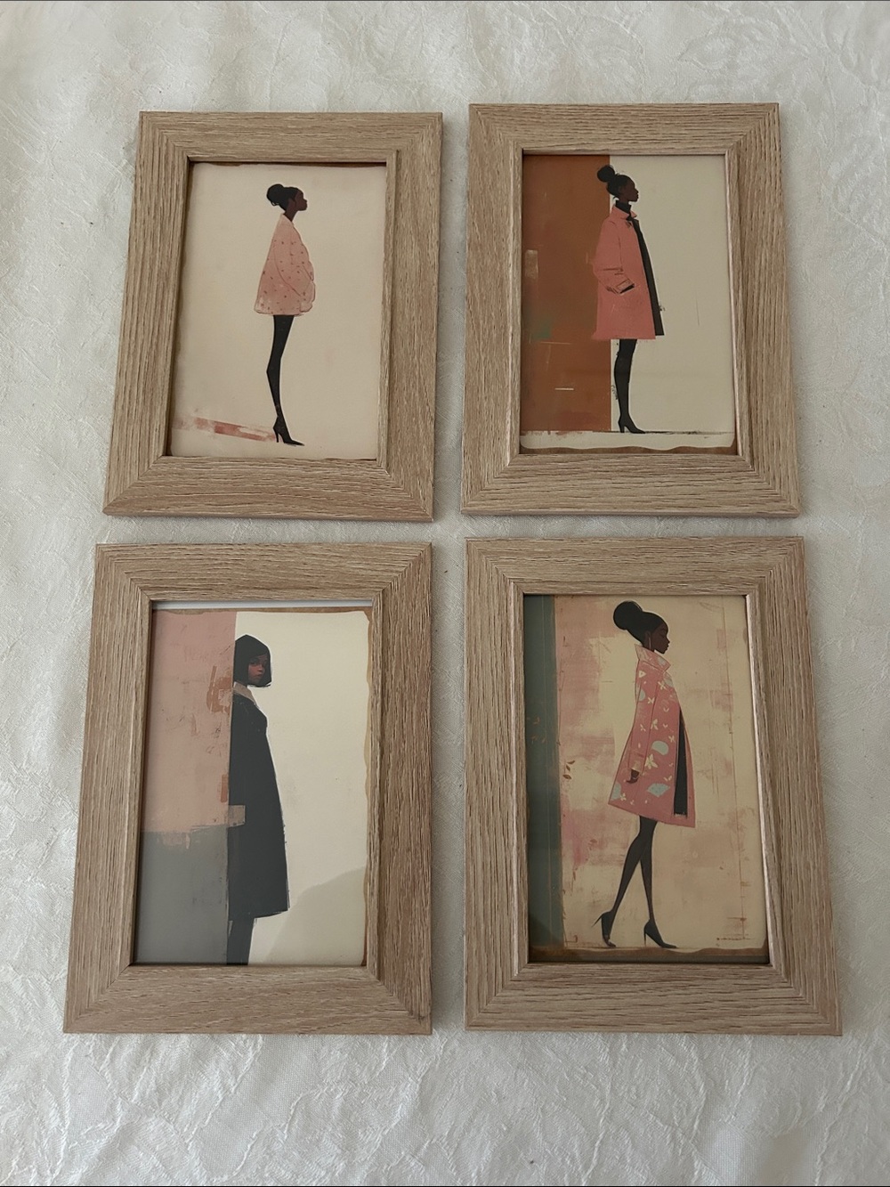 Set of 4 Fashion Silhouette Art Prints in Pink and Black